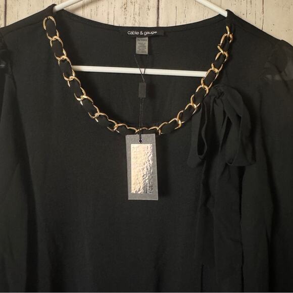 Cable & Gauge  Black Sheer Long Sleeve Gold Bow Detail Neckline Sz XS NWT - Picture 3 of 8